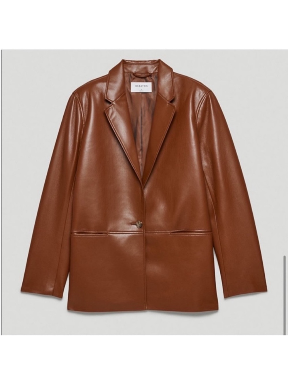 Babaton Chestnut Vegan Leather Single-Button Blazer